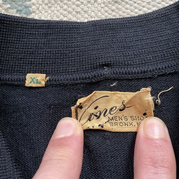 Vintage 50s Knit Cardigan Wool Black Tan Ribbed XL Sweater Long Sleeve - Picture 4 of 9